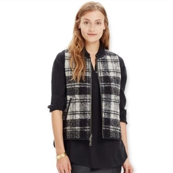 Madewell Reversible Wool Copeland Plaid Vest Black and White, Sz M - Picture 1 of 7